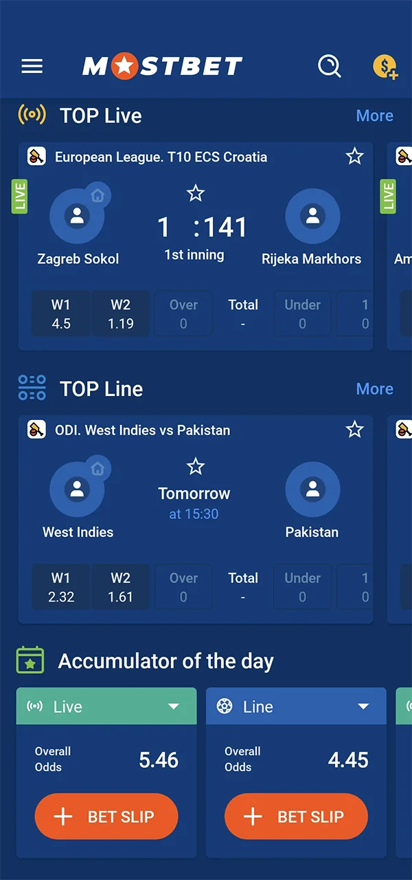 Mostbet offers an extensive sports section.