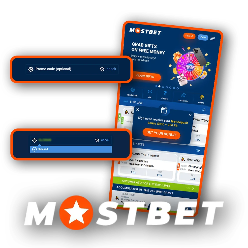 Use the promo code during registration to receive Mostbet bonuses.