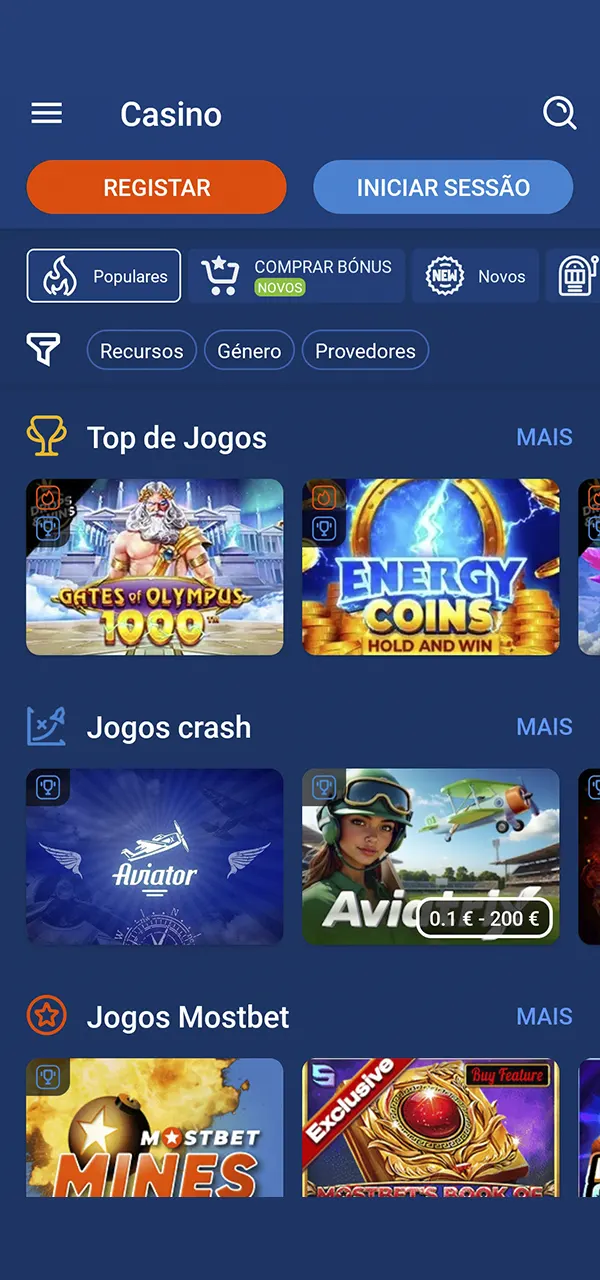 Na plataforma Mostbet você pode escolher jogos para todos os gostos.