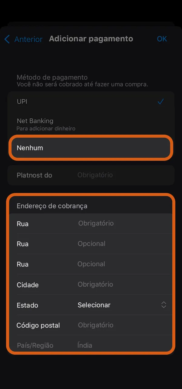 Preencha as informações necessárias para acessar o aplicativo Mostbet.