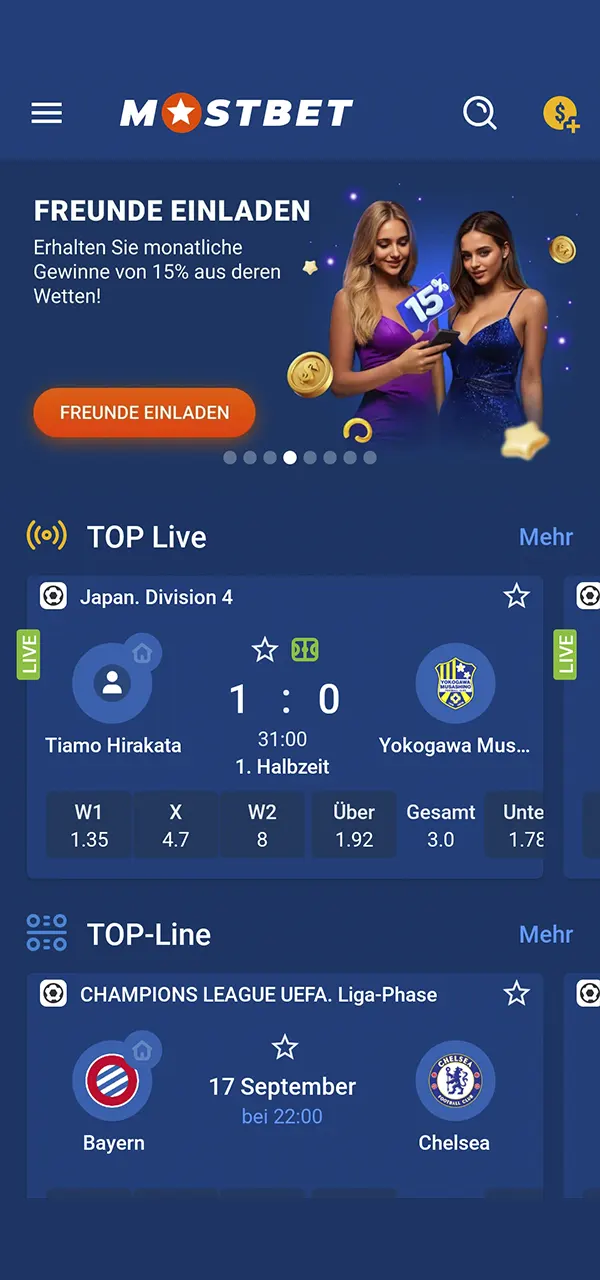 Mostbet bietet einen umfangreichen Sportbereich.