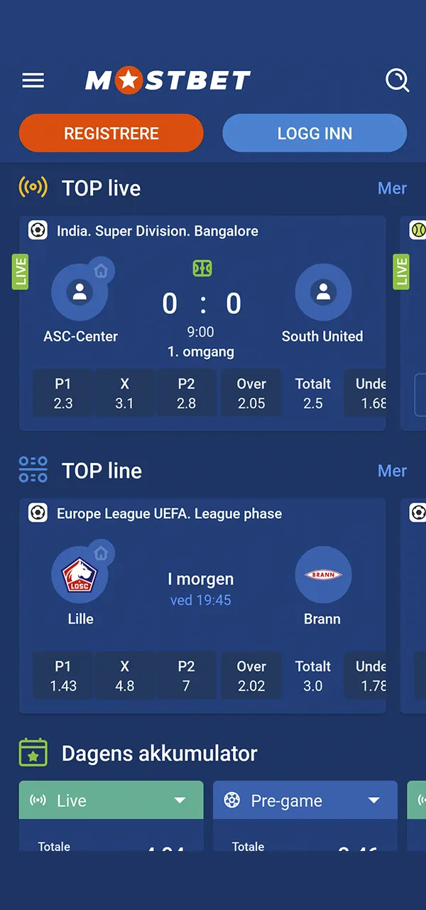 Mostbet tilbyr en omfattende sportseksjon.