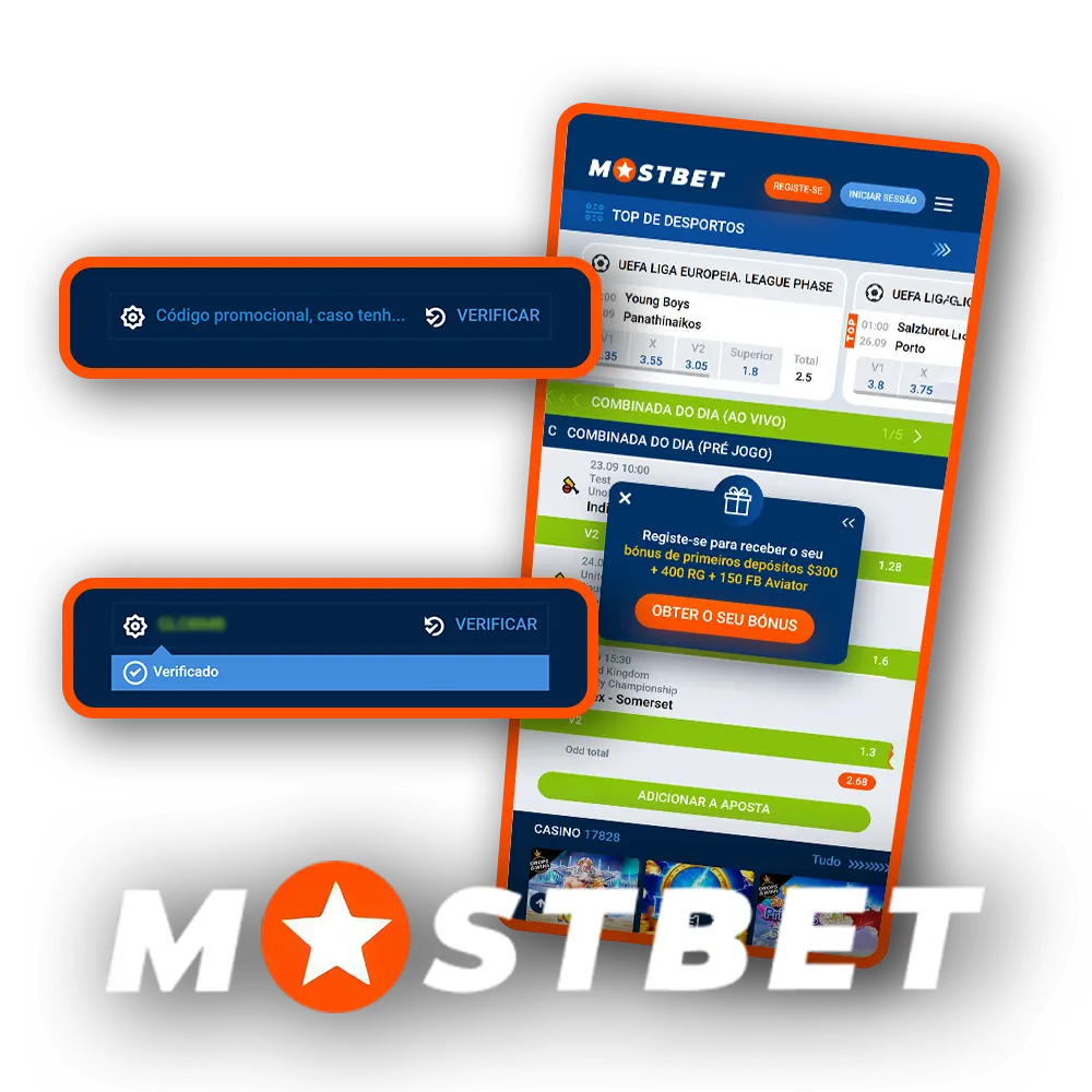 Use o código promocional durante o registro para receber bônus da Mostbet.