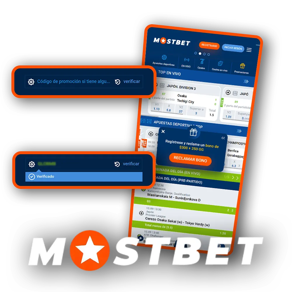 Usa el código promocional durante el registro para recibir bonificaciones de Mostbet.