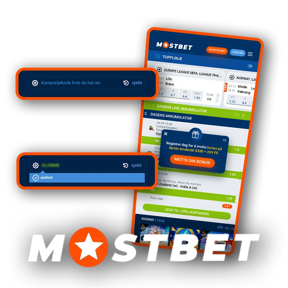 Bruk kampanjekoden under registreringen for å motta Mostbet-bonuser.
