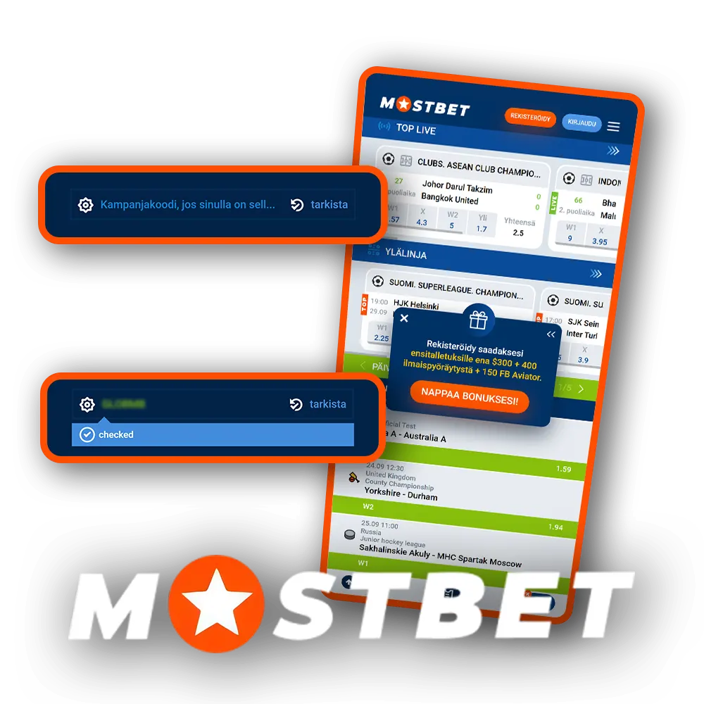 Käytä kampanjakoodia rekisteröityessäsi saadaksesi Mostbet-bonuksia.