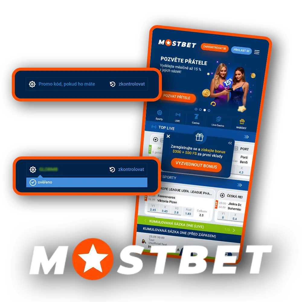 Použijte promo kód při registraci a získejte bonusy Mostbet.