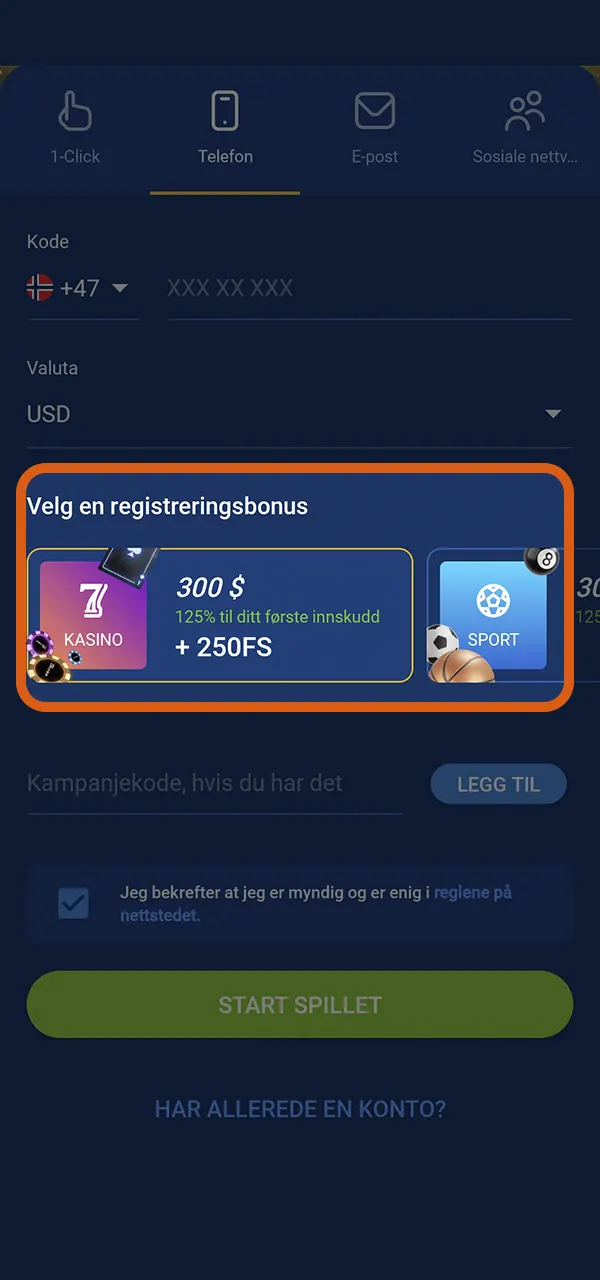 Velg en velkomstbonus hos Mostbet for en lønnsom start.