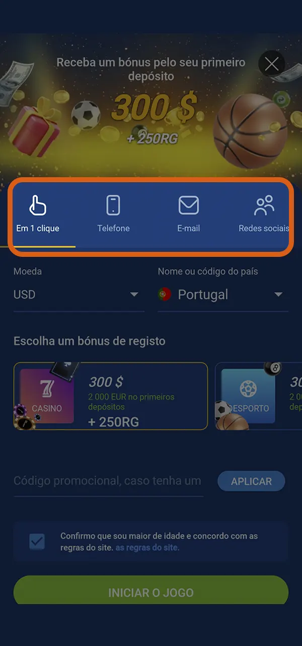 Abra o aplicativo Mostbet e escolha um método de registro conveniente.