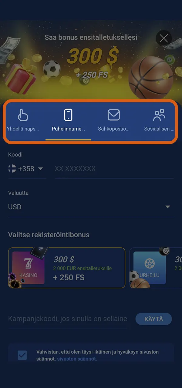 Avaa Mostbet-sovellus ja valitse kätevä rekisteröintitapa.