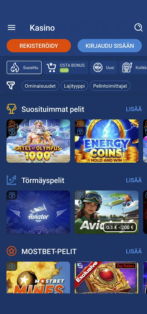 Mostbet-alustalla voit valita pelejä joka makuun.