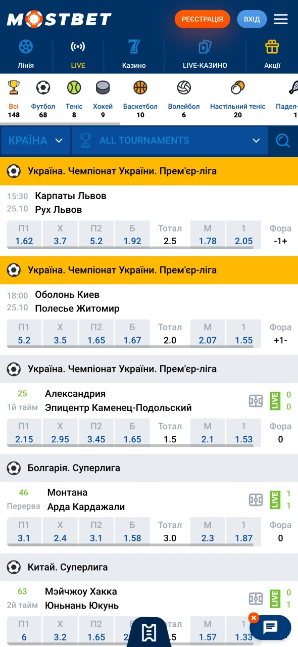 Mostbet пропонує широкий вибір спортивних ставок.