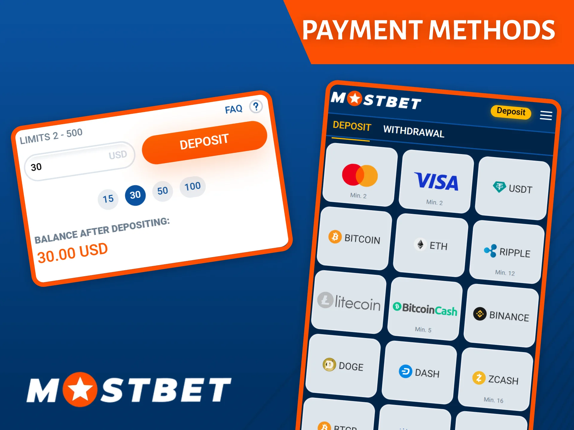 The Mostbet mobile application offers just as many payment methods as the full version of the website.