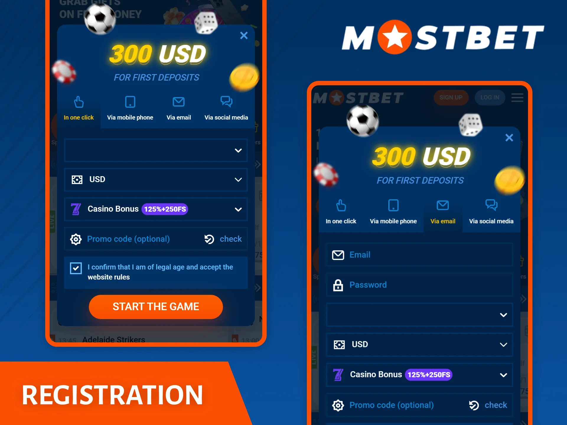 Register through the Mostbet mobile app and gain access to all the features available on the website.
