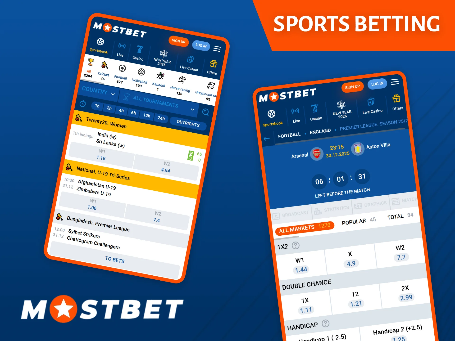 Check out the wide selection of sports betting options in the Mostbet bookmaker app.