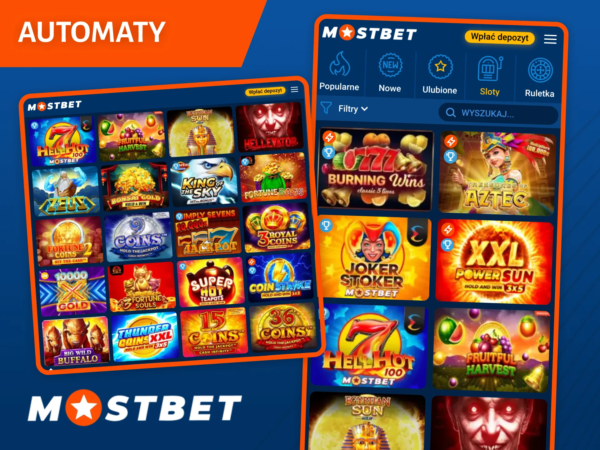 Graj w sloty na stronie internetowej lub w aplikacji kasyna Mostbet.