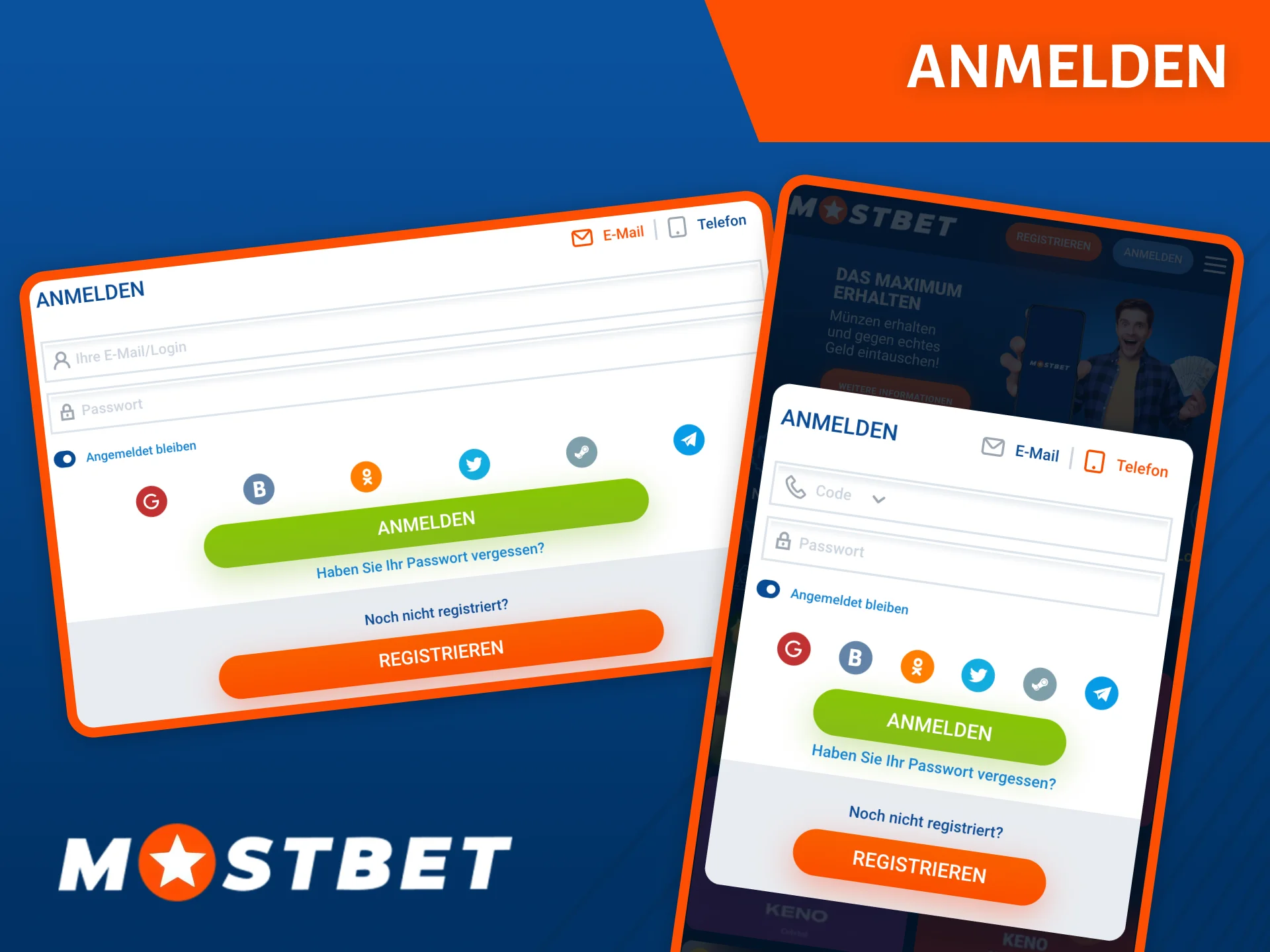 Wählen Sie eine bequeme Methode, um sich auf der Mostbet-Website anzumelden.