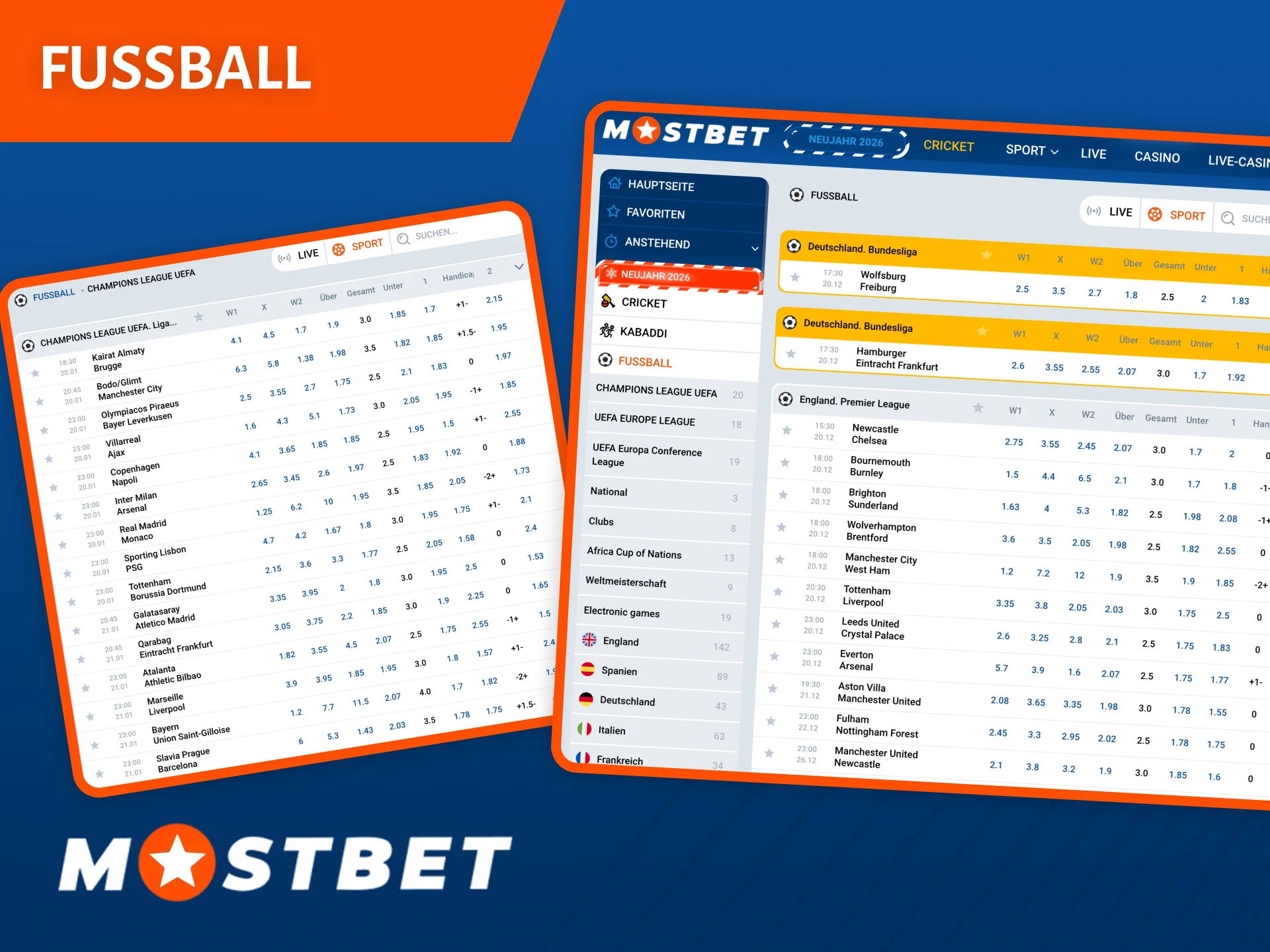 Der Buchmacher Mostbet bietet hervorragende Quoten und eine große Auswahl an Fußballwetten.