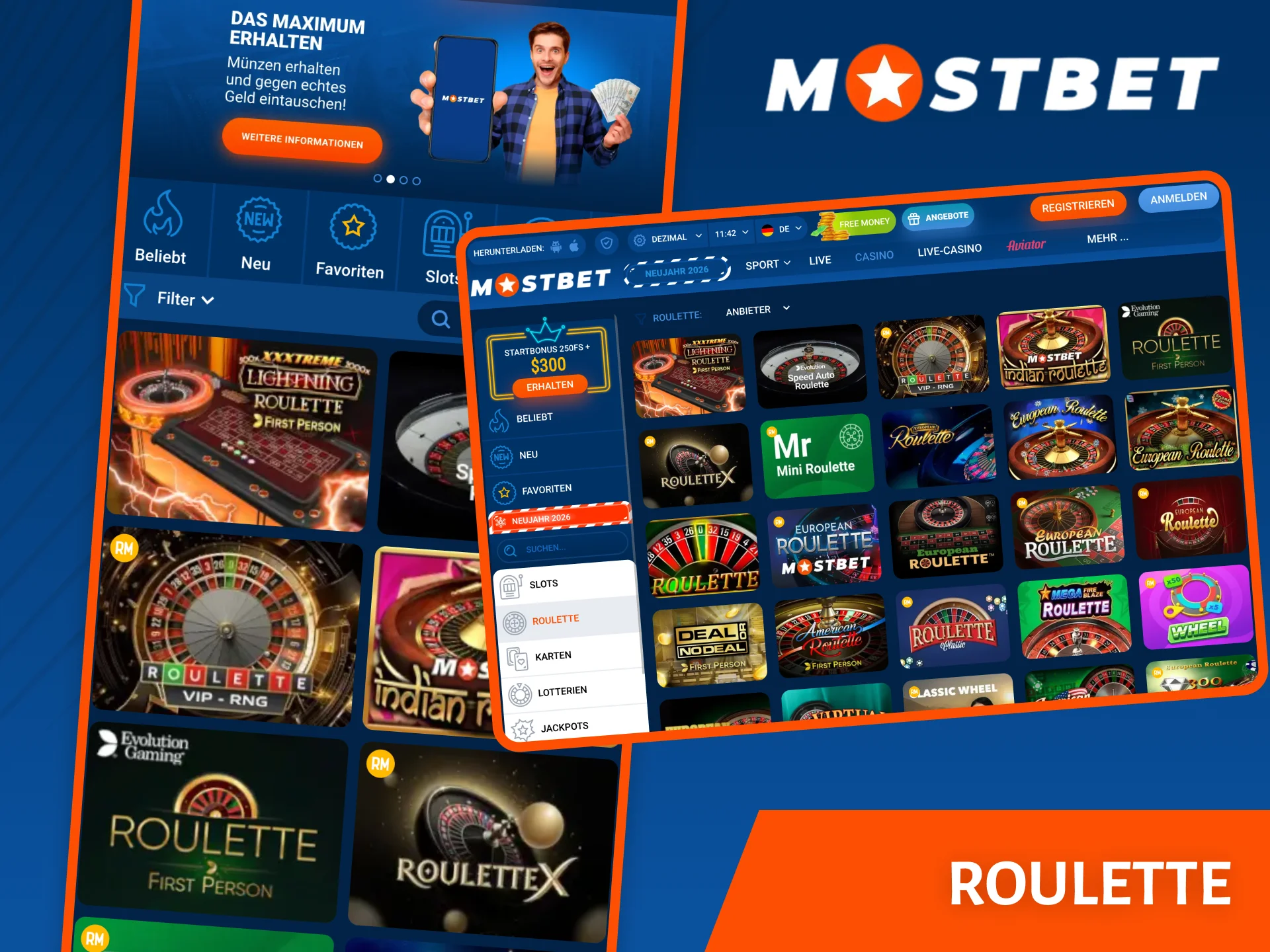 Spielen Sie klassisches Roulette und andere Roulette-Varianten auf der Website des Mostbet-Casinos.