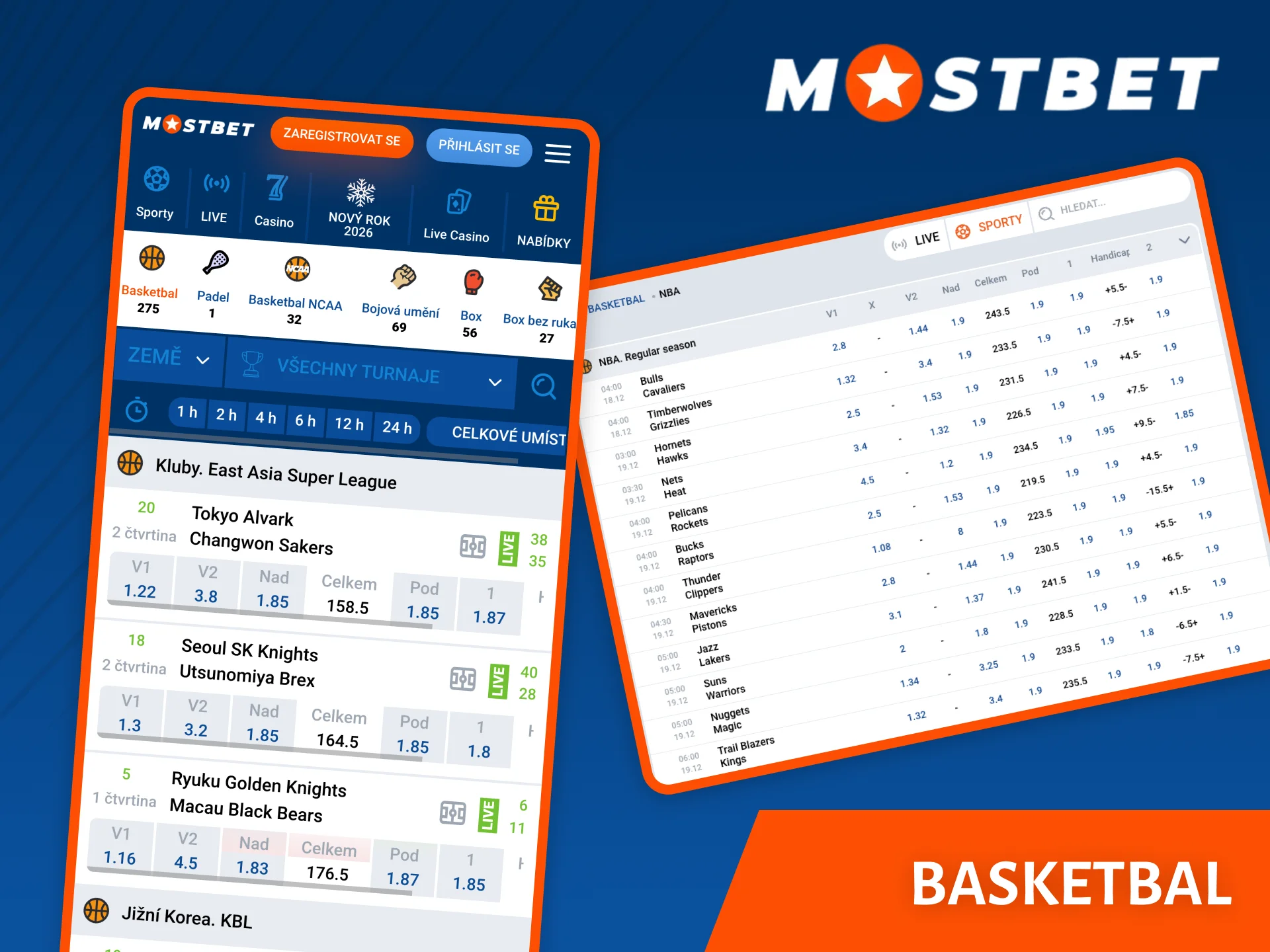 Sázejte na basketbalové zápasy na webu a v aplikaci Mostbet.