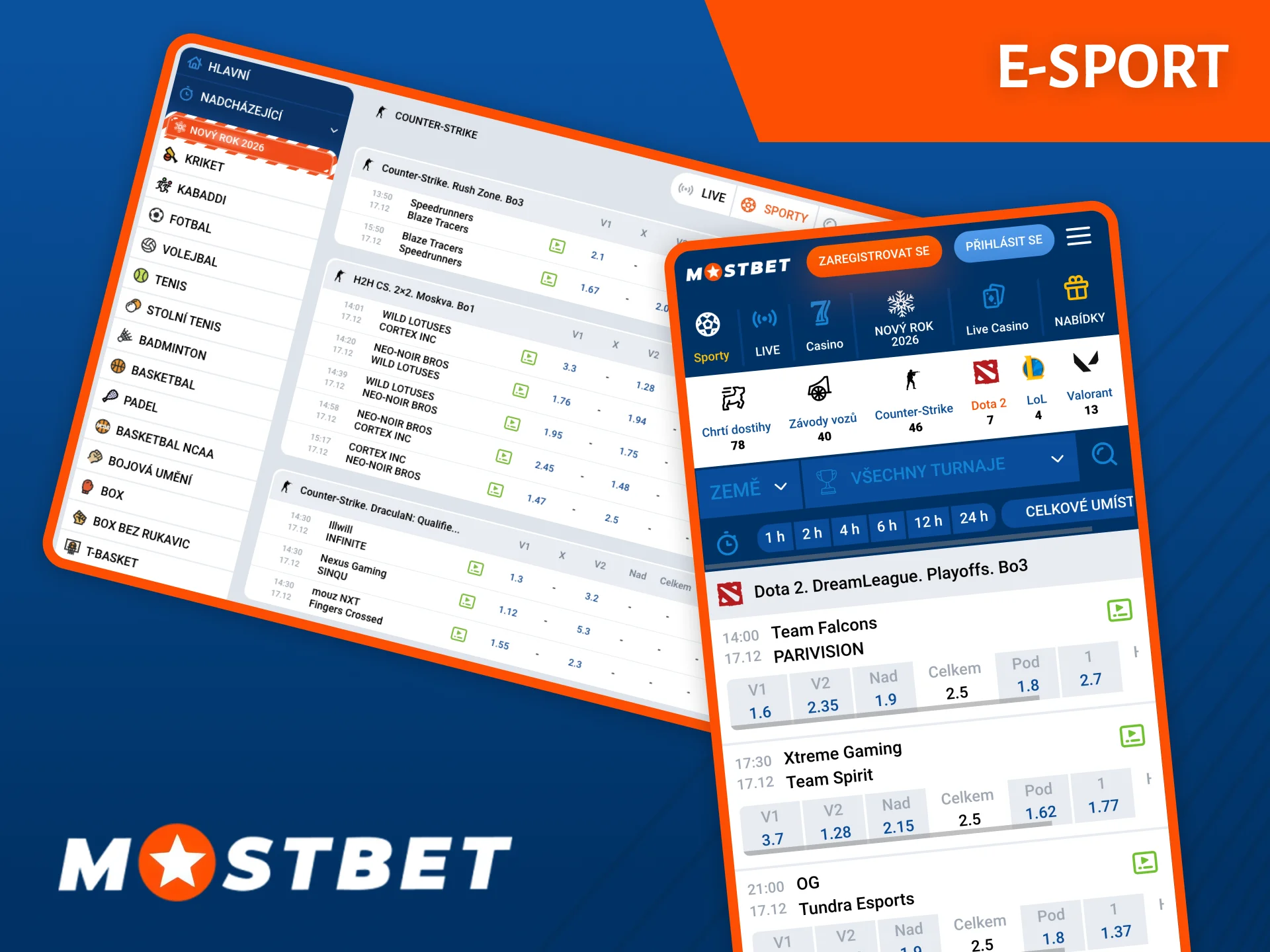 Na stránkách sázkové kanceláře Mostbet na vás čeká velký výběr sázek na e-sporty.
