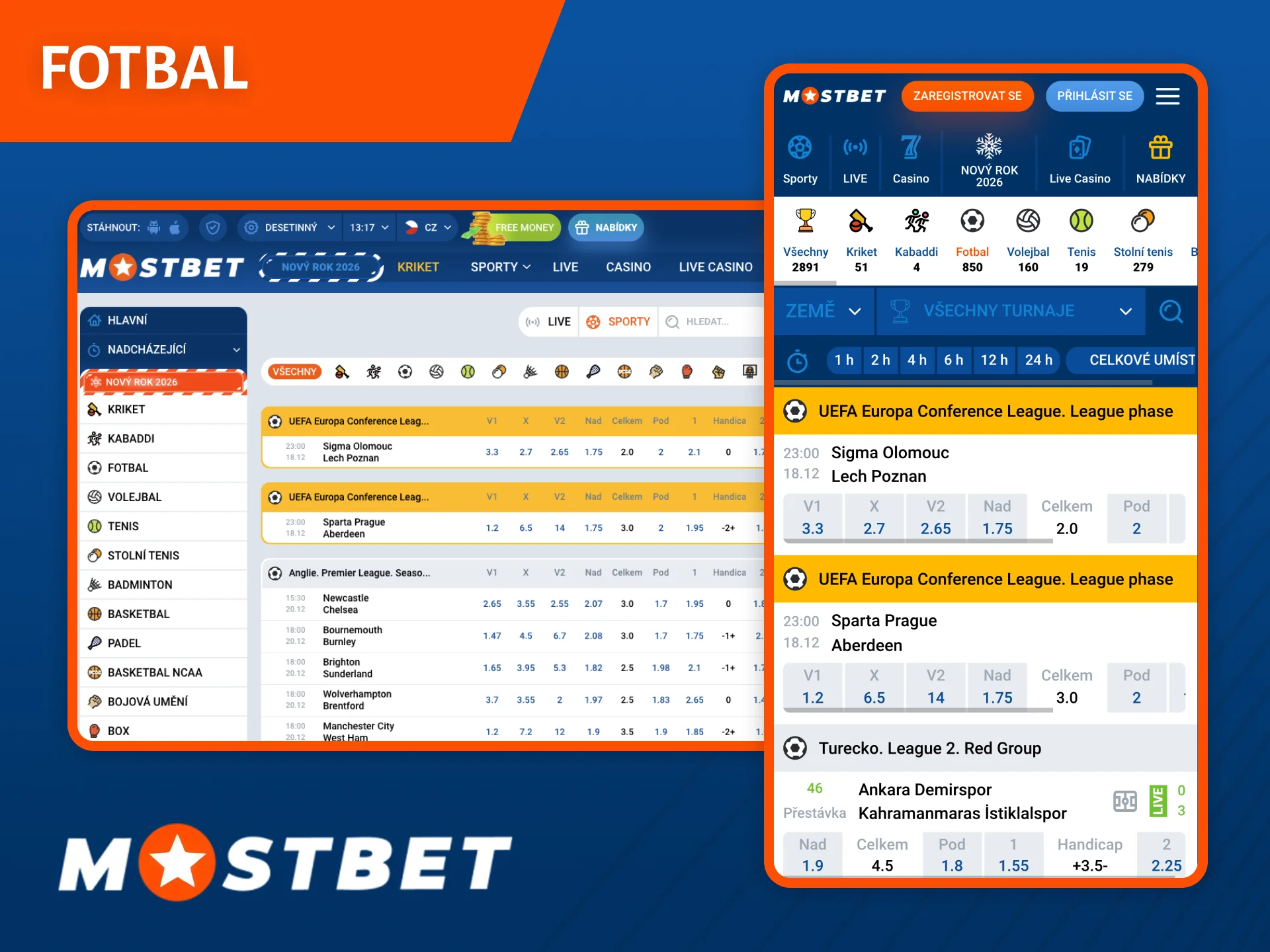 Zkuste své štěstí v sázkách na fotbalové zápasy na webu Mostbet.