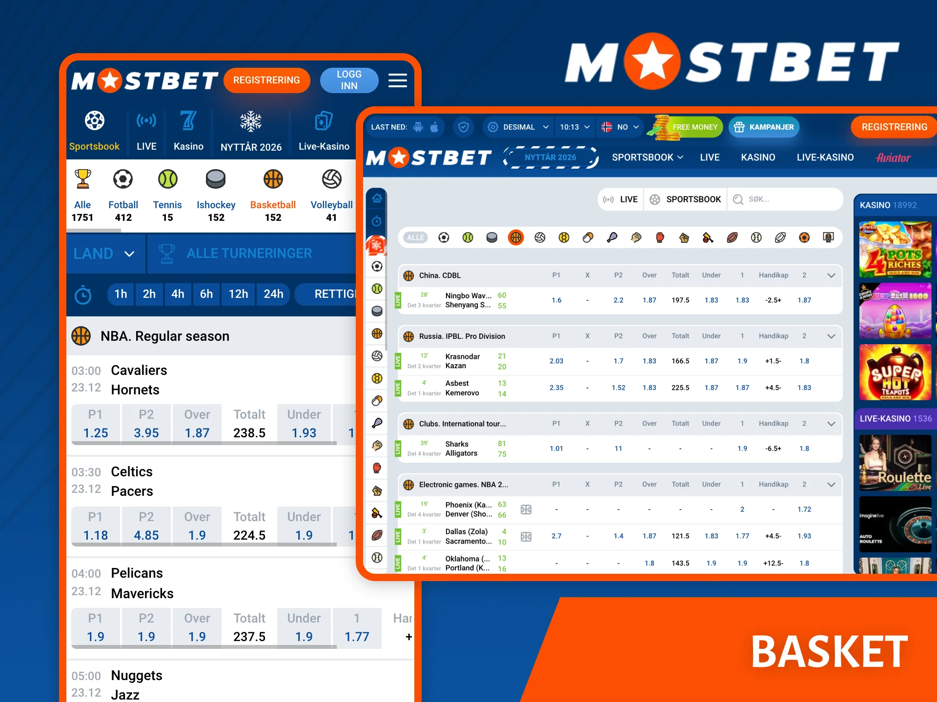 Sørg for at det er lønnsomt å satse på basketball på Mostbet-plattformen.