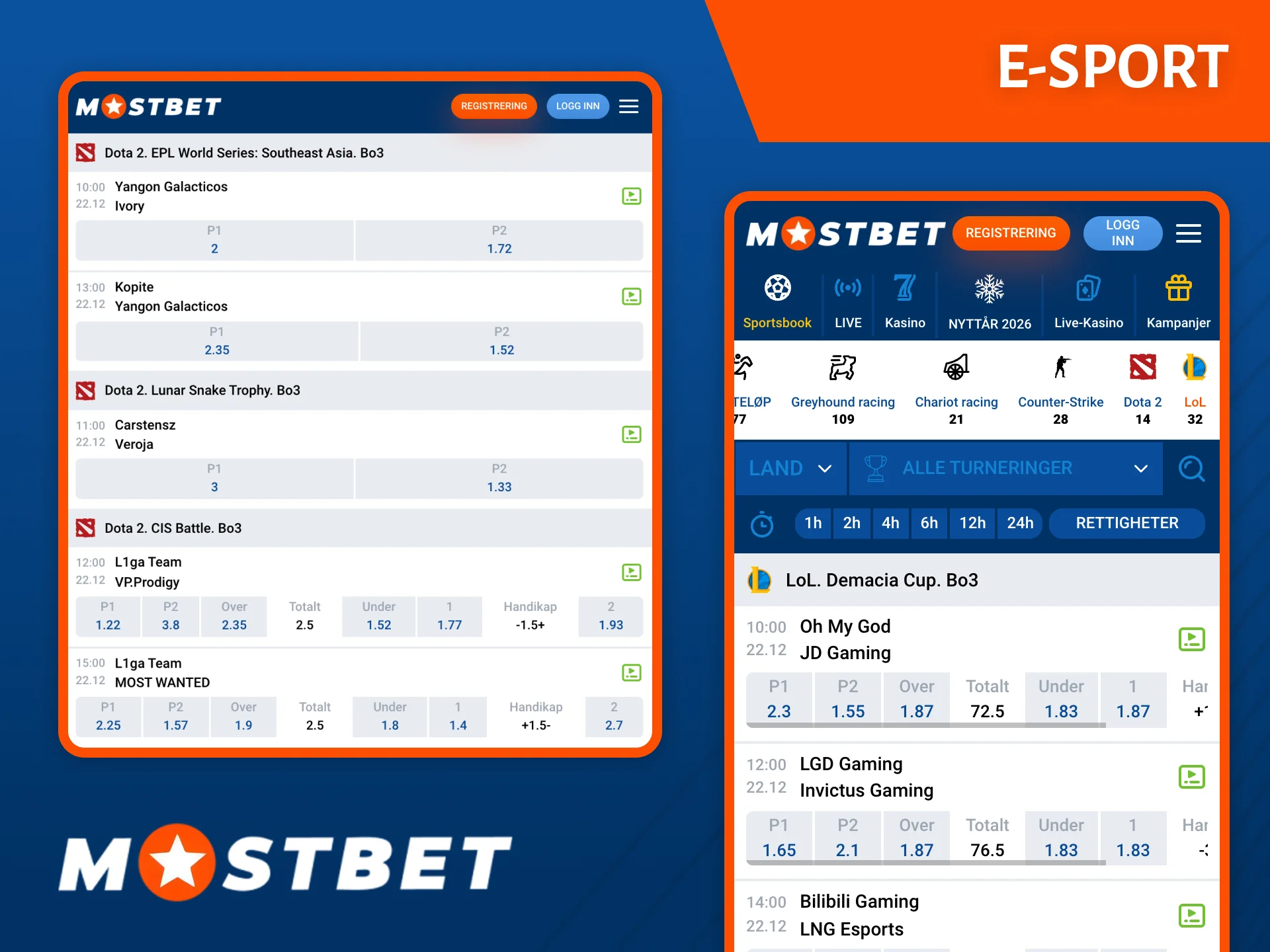 Bookmakeren Mostbet har samlet en liste over de mest populære e-sportturneringene på sin nettside.