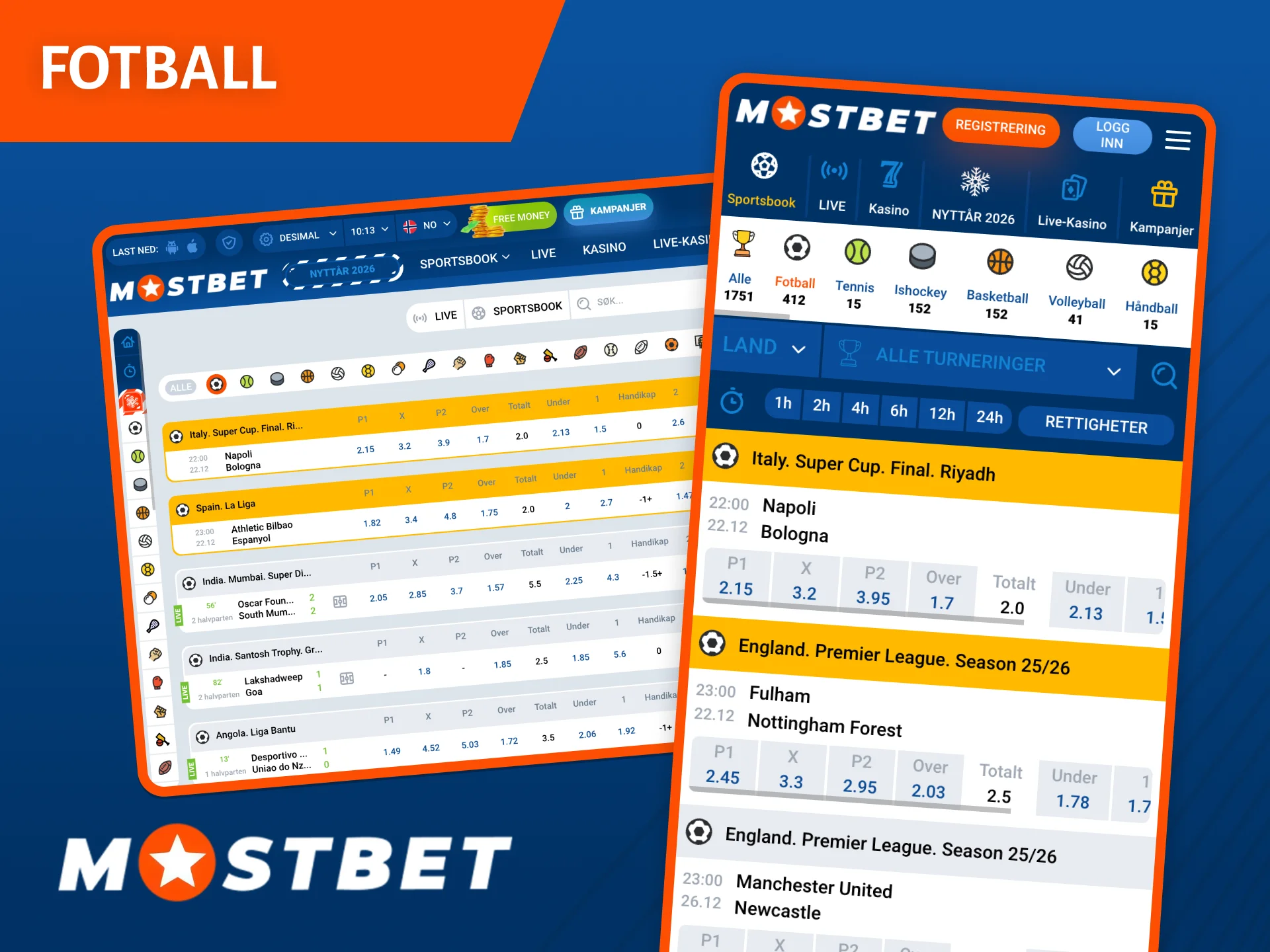 Du finner de gunstigste oddsene for fotballspill på Mostbets nettside.