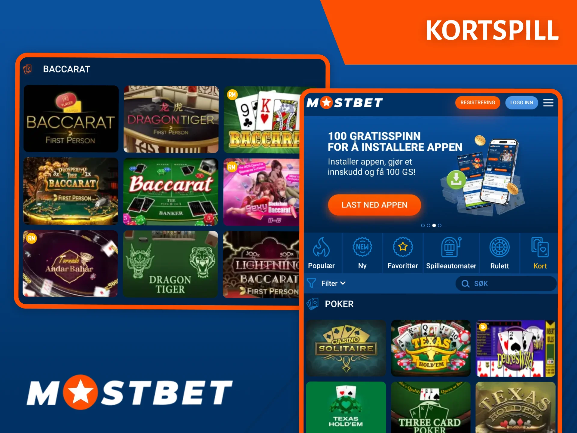Et bredt utvalg av kortspill venter på deg på Mostbet casino-nettstedet.