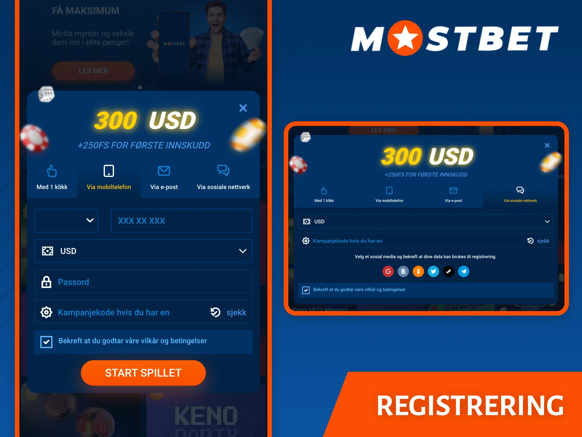 Det tar bare et par minutter å registrere seg på Mostbet-plattformen.