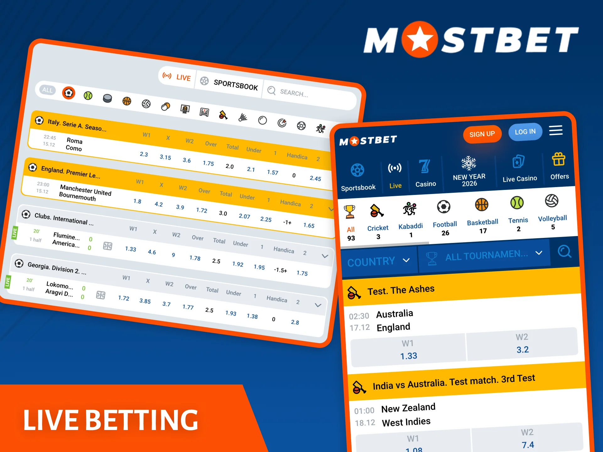 The most exciting way to place bets is through live betting on all types of sports at Mostbet.