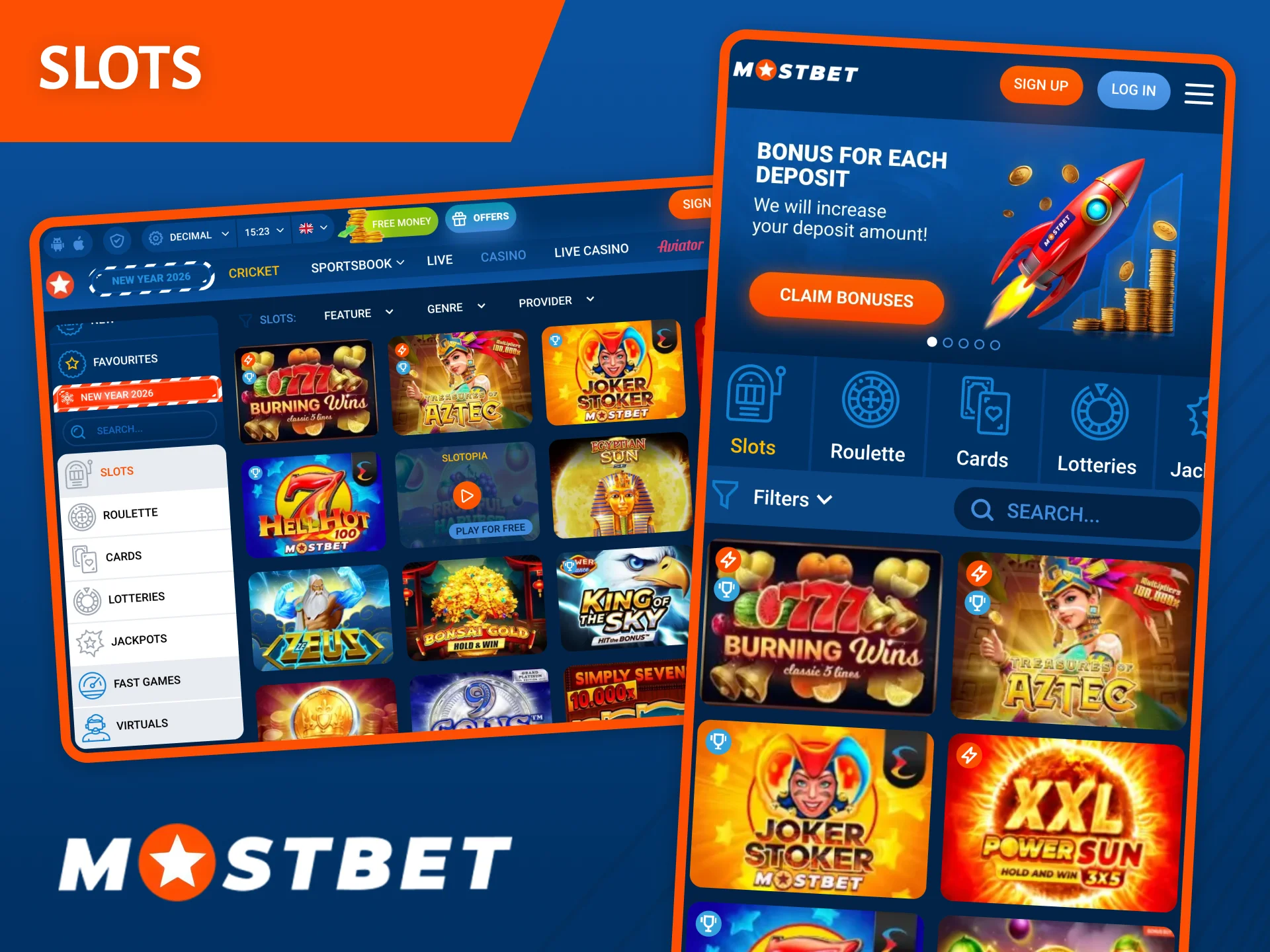 Place your bet in the Slots section on the Mostbet casino website.