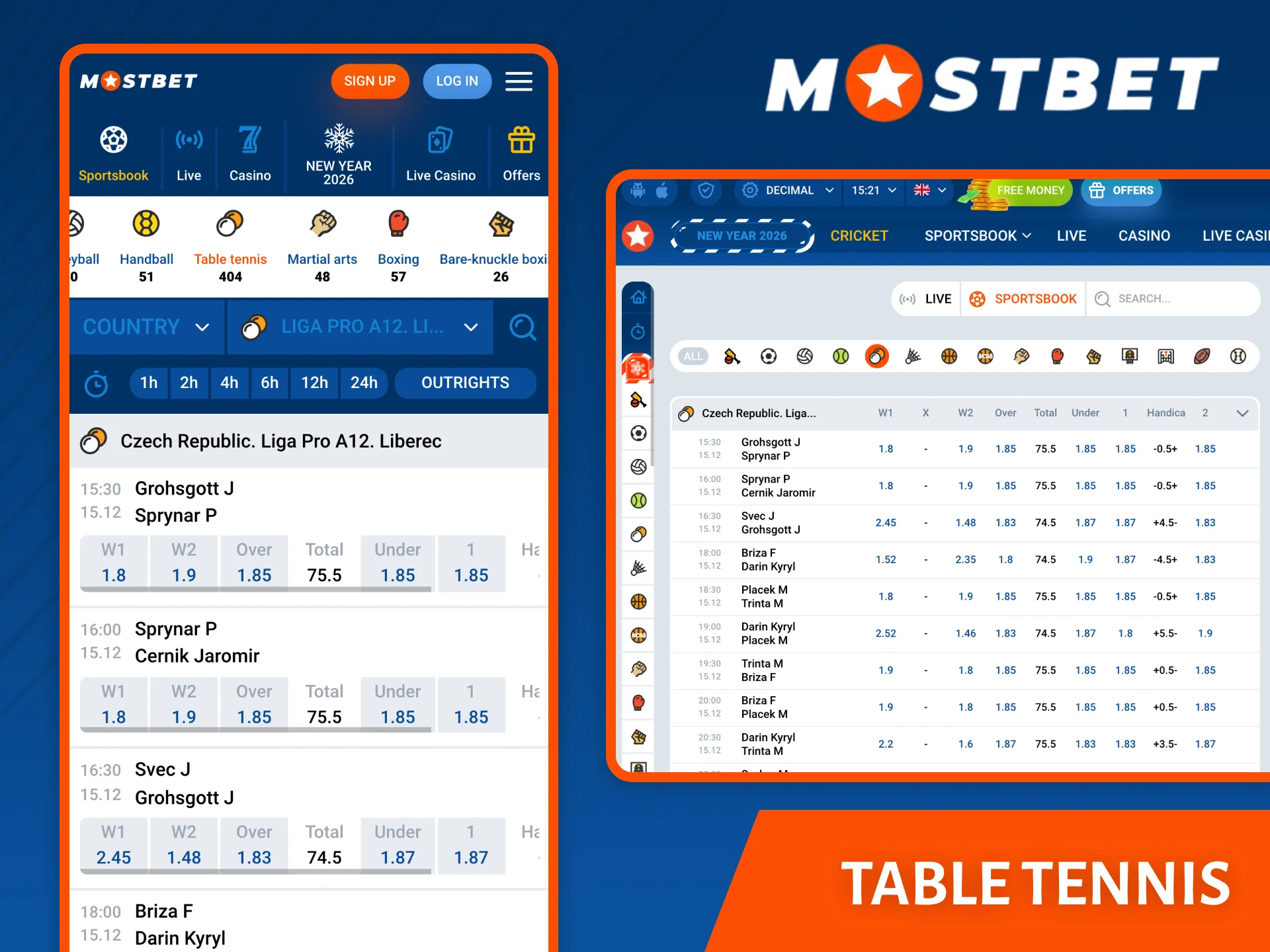 Betting on table tennis on the Mostbet platform is simple and very profitable.