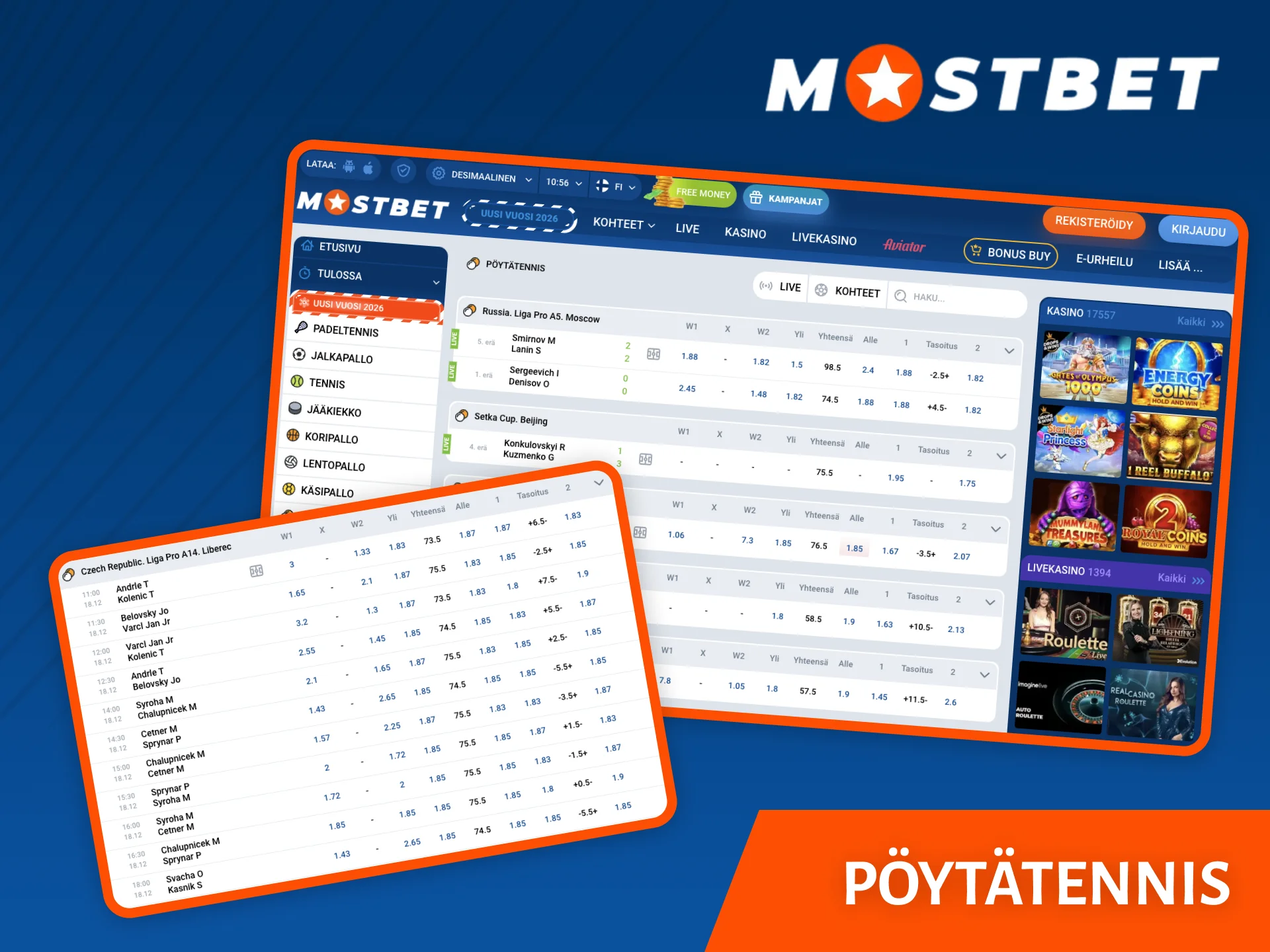 Mostbet-vedonvälittäjän pöytätennisvedot ovat paras valinta.