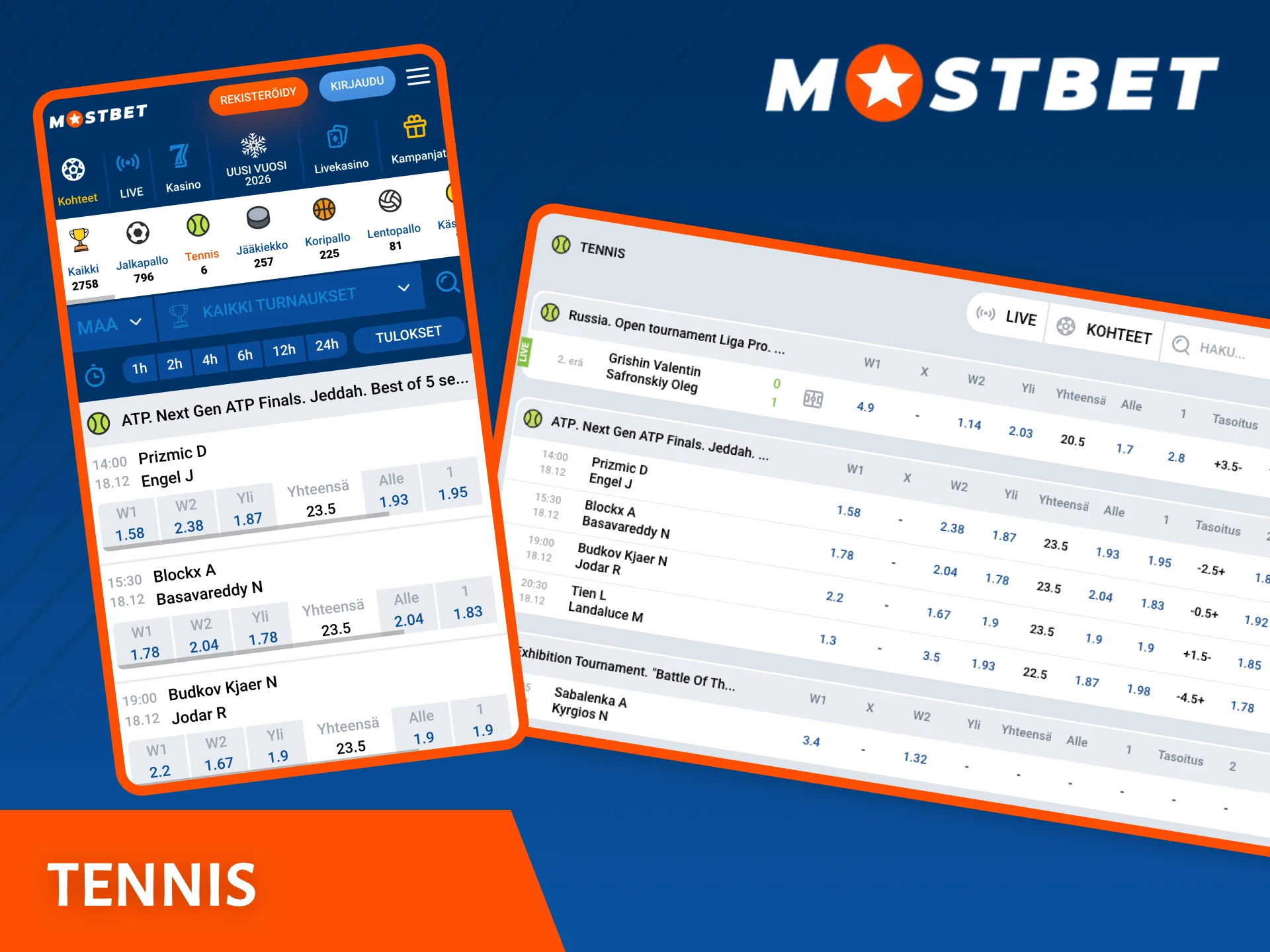 Lyö vetoa tenniksestä Mostbet-sivustolla ja voita suuria palkintoja.