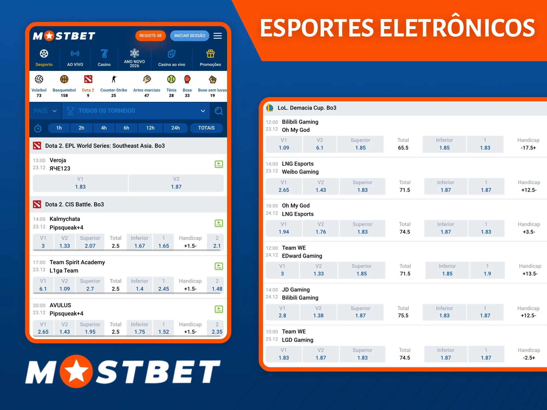 Faça apostas em torneios de eSports no site da Mostbet.