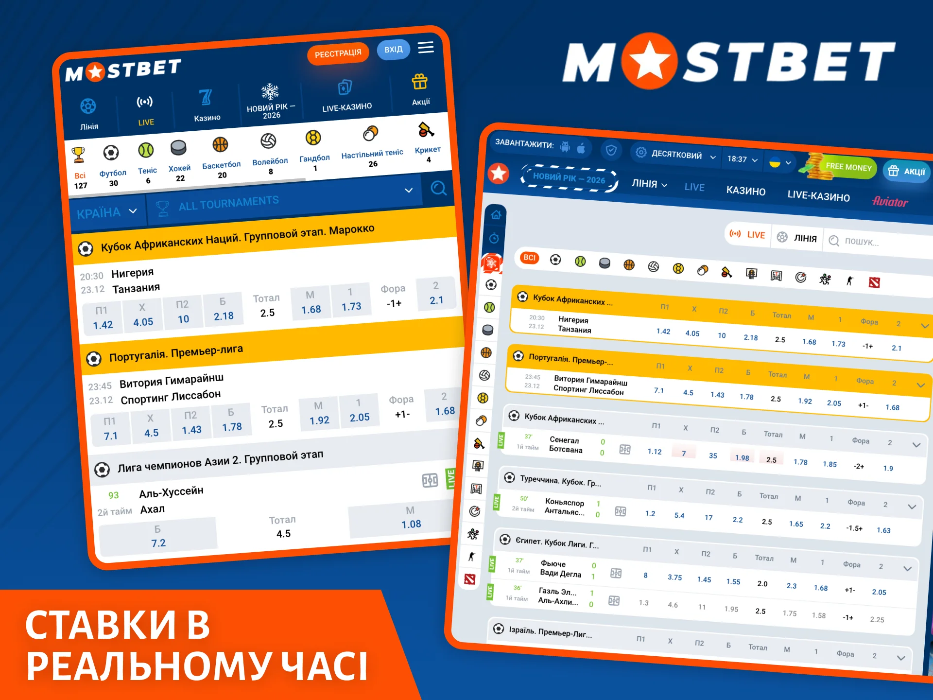 Слідкуйте за матчами онлайн і робіть ставки в режимі реального часу на сайті букмекера Mostbet.