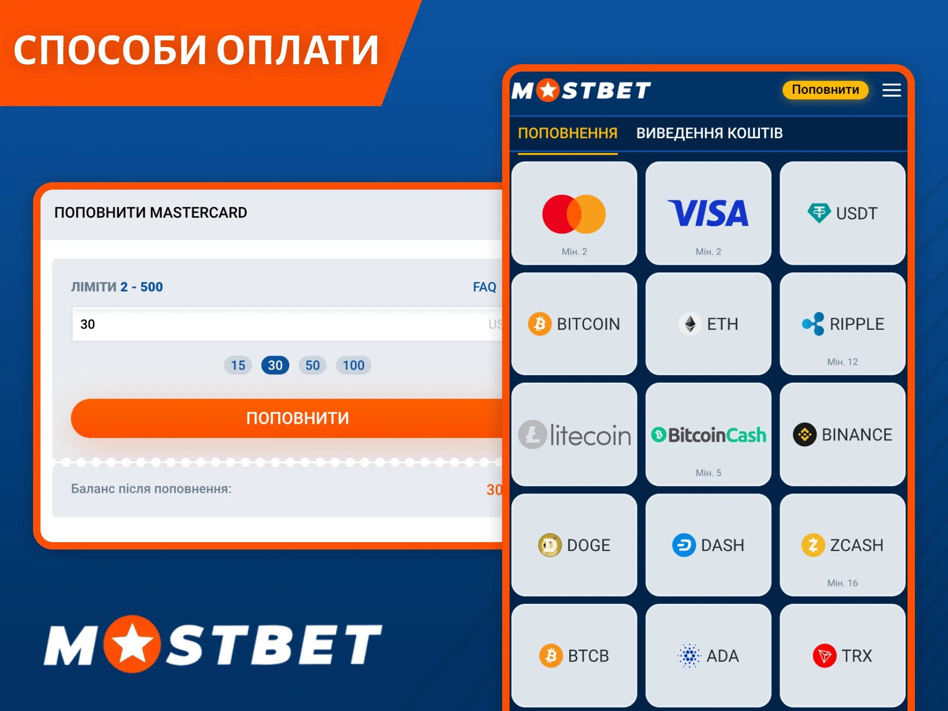 Сайт Mostbet пропонує безліч зручних способів оплати для поповнення ігрового рахунку.
