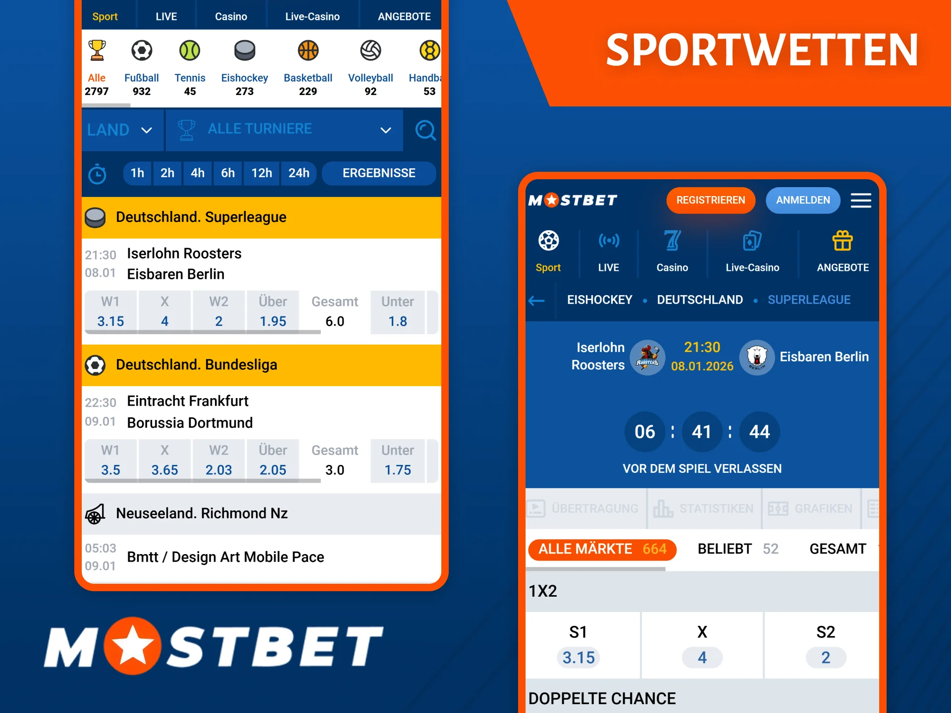Entdecken Sie die große Auswahl an Sportwettenoptionen in der Mostbet-Buchmacher-App.