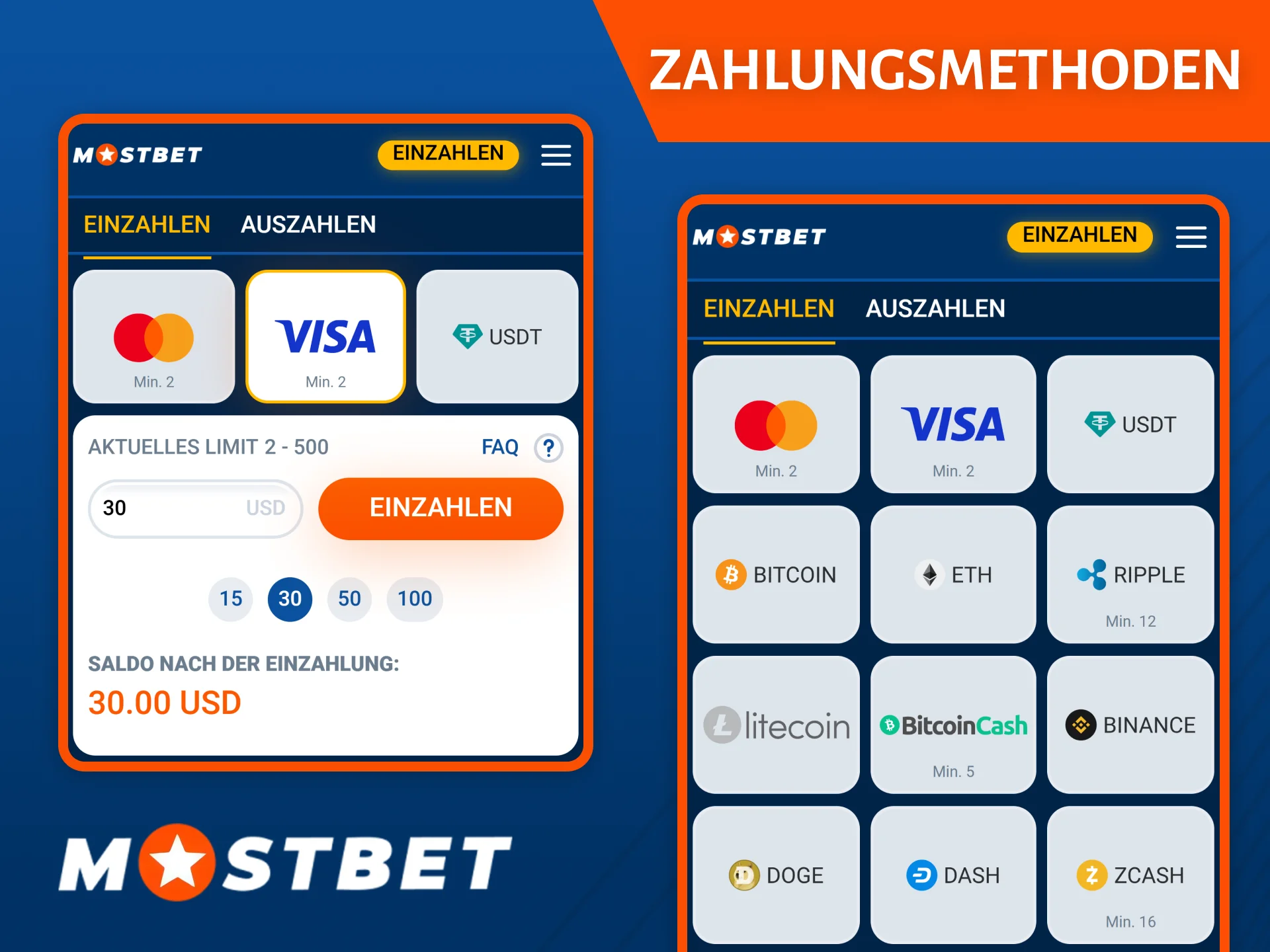 Die Mostbet-App bietet genauso viele Zahlungsmethoden wie die Vollversion der Website.