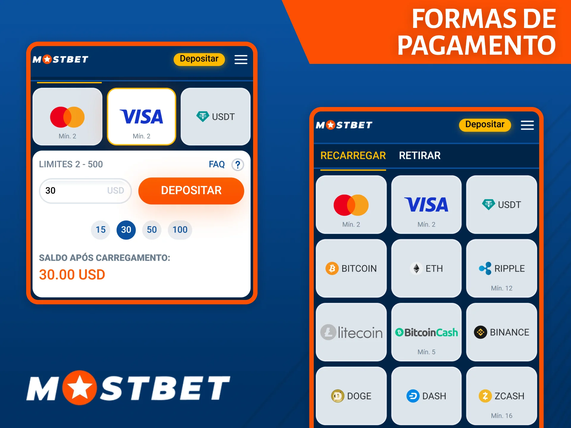 A aplicação móvel Mostbet oferece tantos métodos de pagamento quanto a versão completa do site.