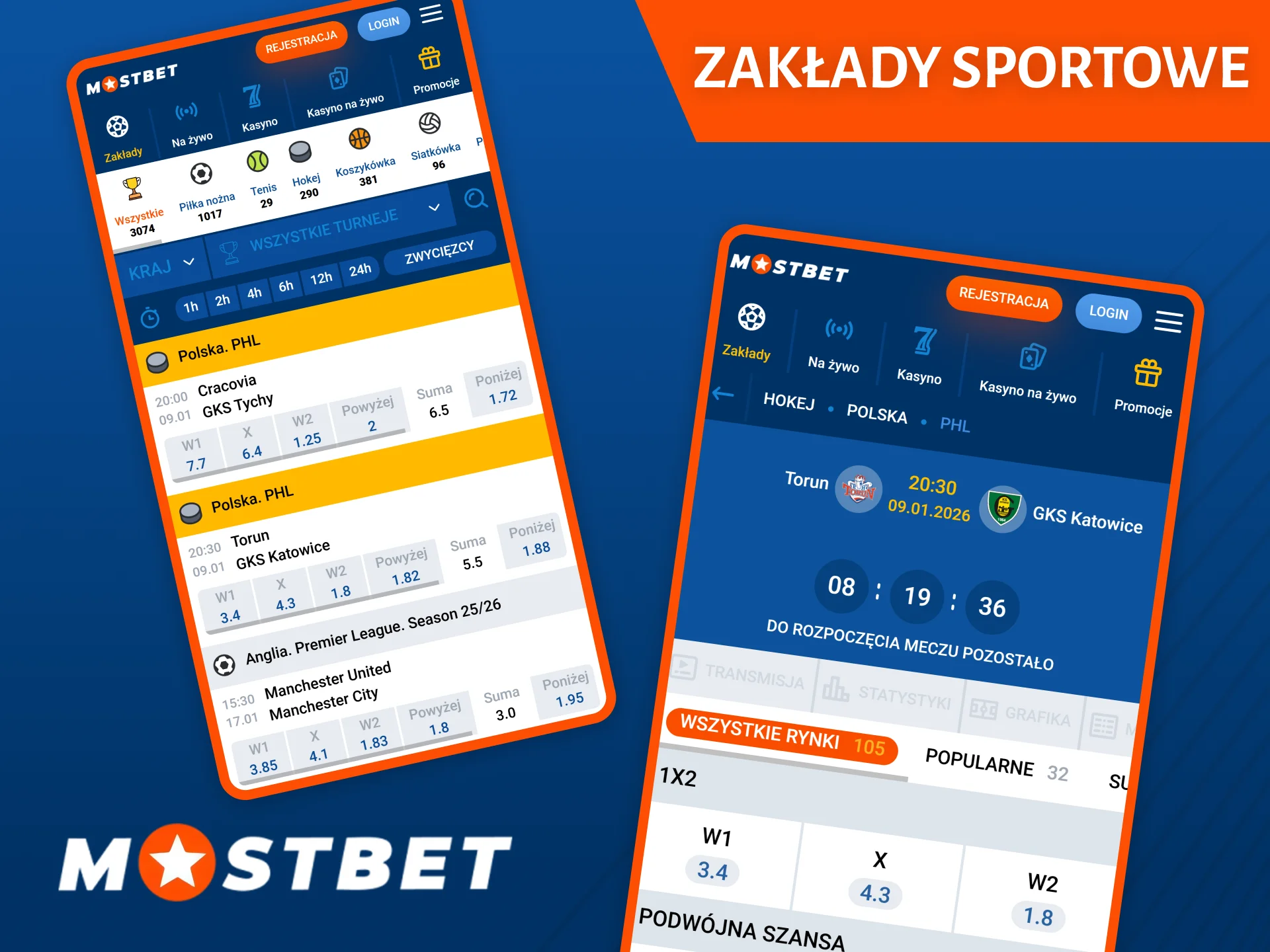 Zapoznaj się z szeroką ofertą zakładów sportowych w aplikacji bukmacherskiej Mostbet.