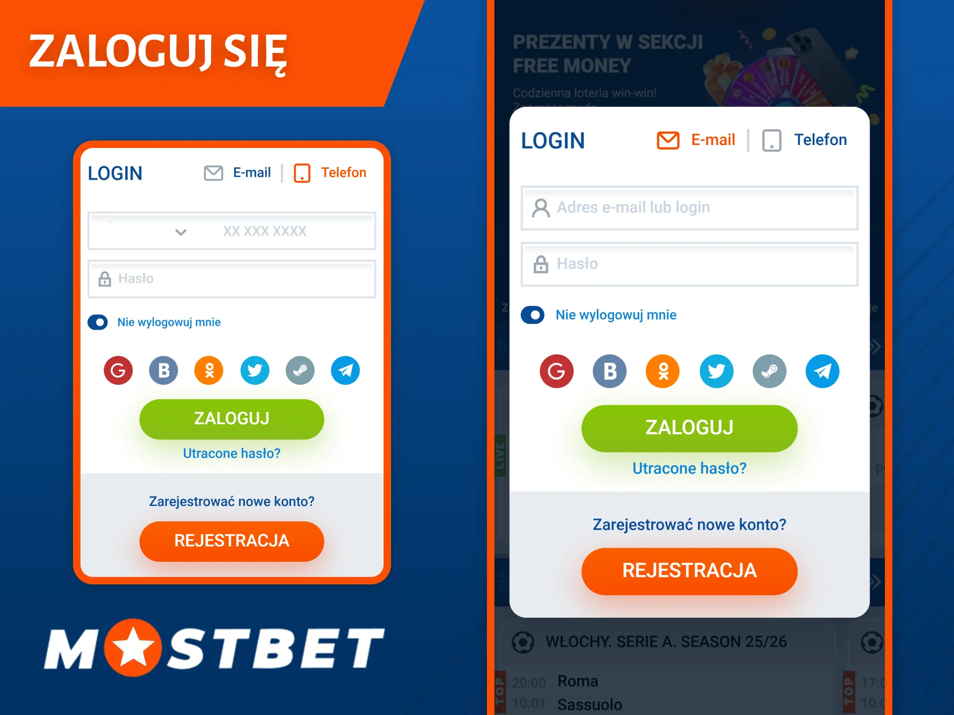 Zaloguj się do aplikacji, aby rozpocząć korzystanie z aplikacji Mostbet.