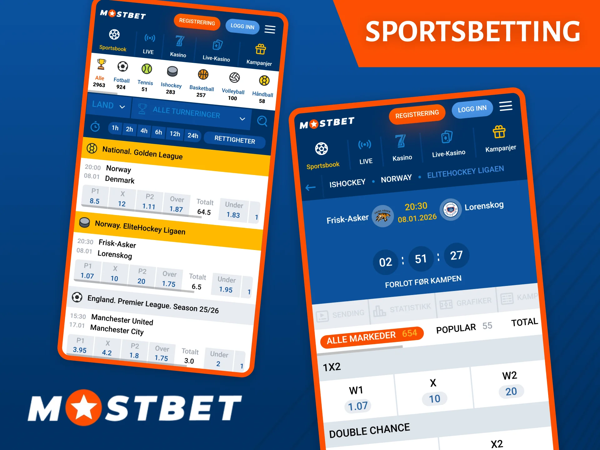 Sjekk ut det store utvalget av sportsbettingmuligheter i Mostbet bookmaker-appen.