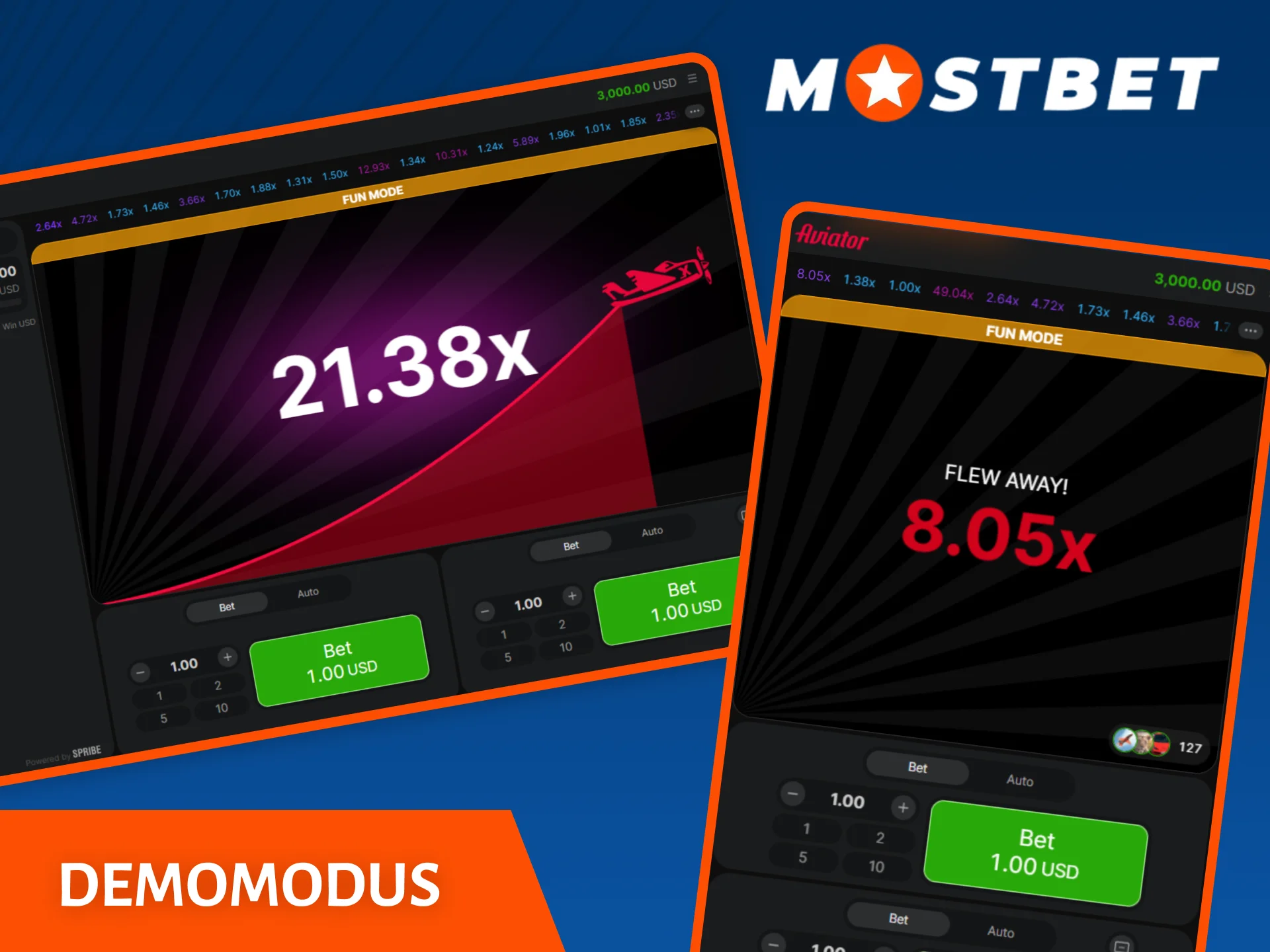 Start med Aviator-demomodus på Mostbet for å lære hvordan du spiller uten å tape.