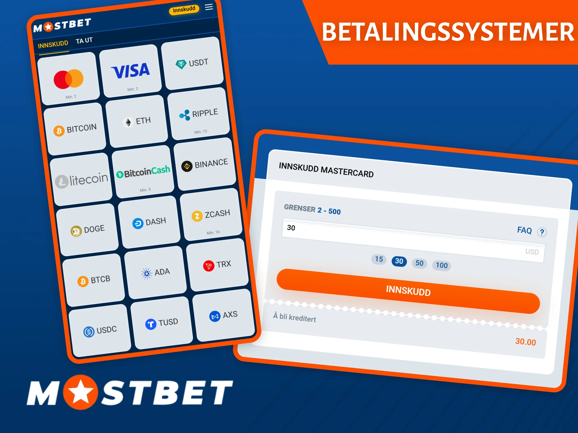 Mostbet Casino tilbyr en rekke praktiske betalingsmetoder, inkludert bankkort, kryptovaluta og mer.