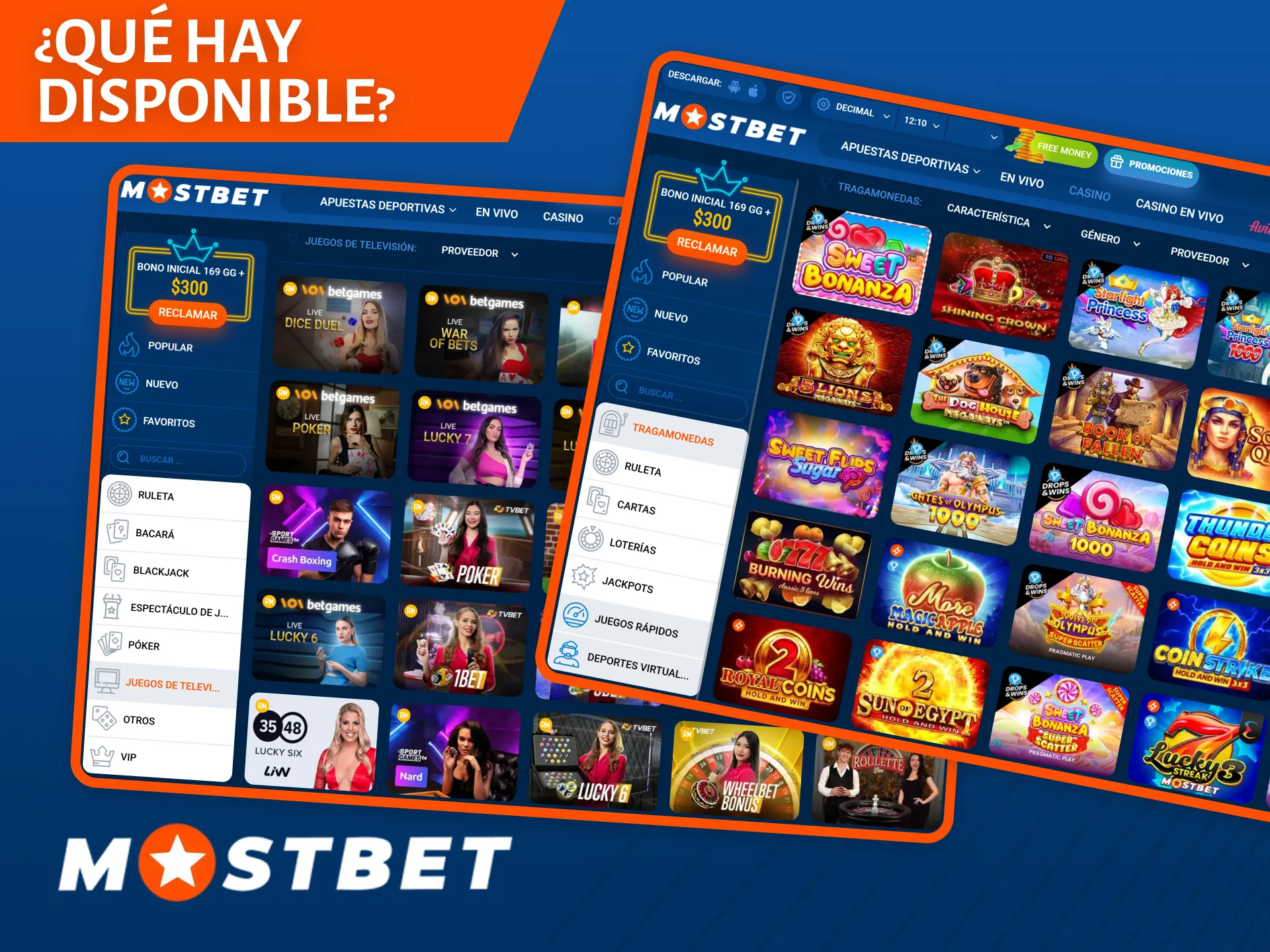 Muchos de tus juegos favoritos están disponibles en el sitio web y la aplicación del casino Mostbet.