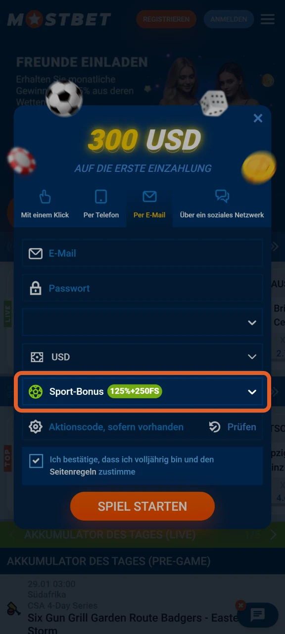 Wählen Sie bei Ihrer Registrierung bei Mostbet einen Willkommensbonus.