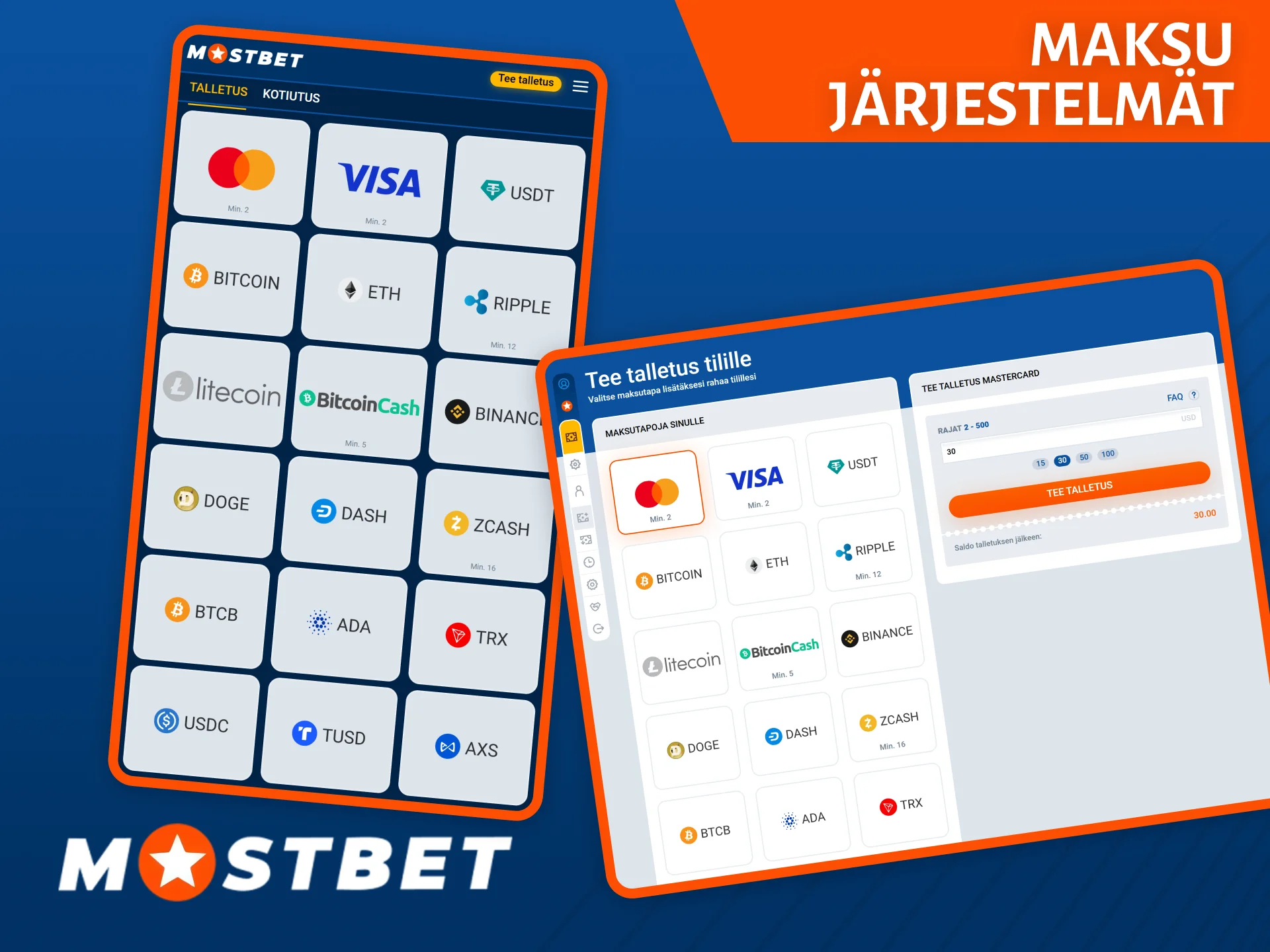 Mostbet Casino tarjoaa useita käteviä maksutapoja, kuten pankkikortit, kryptovaluutta ja paljon muuta.